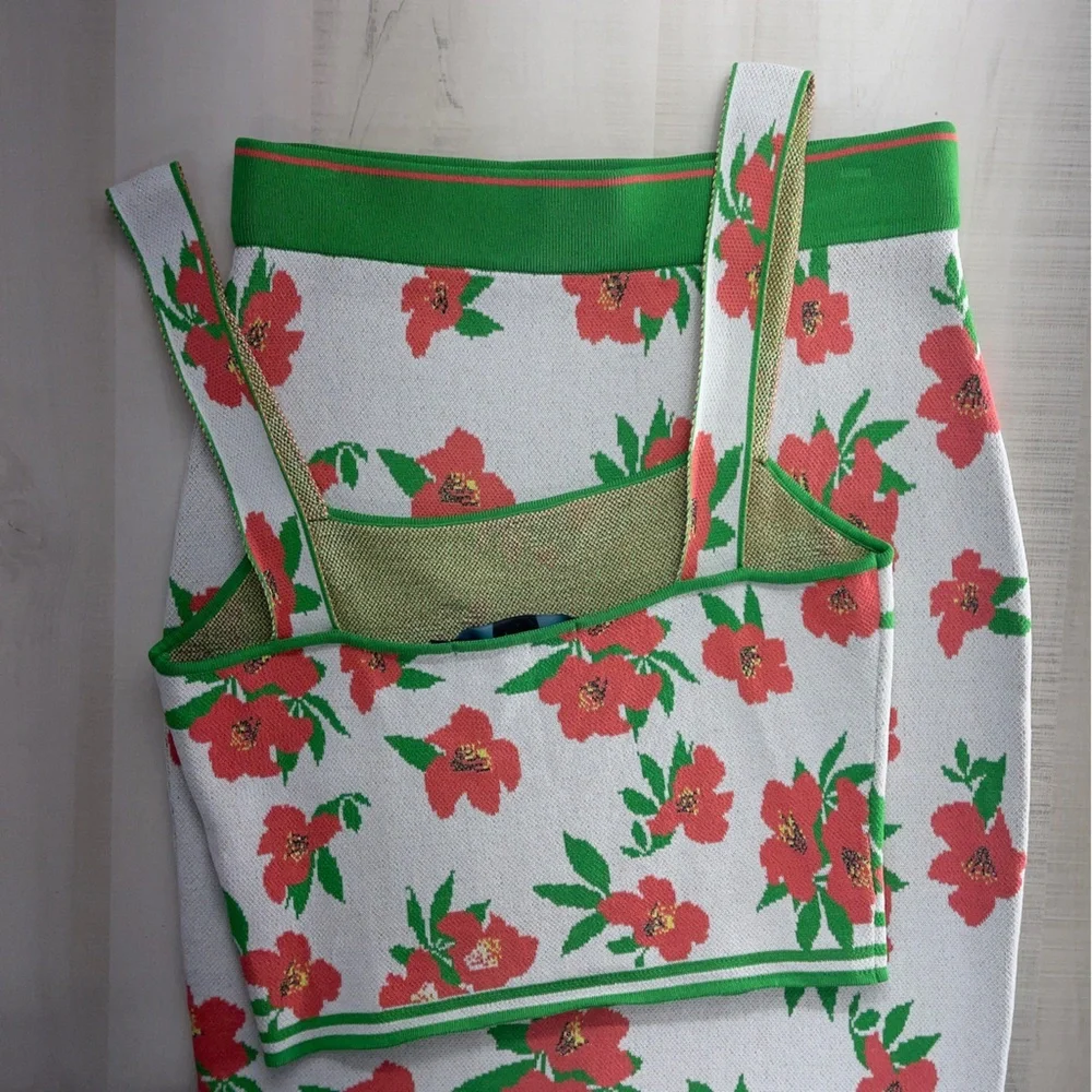 EVA FRANCO x Anthropologie floral 2 piece set skirt tank vacation travel M - Picture 11 of 11